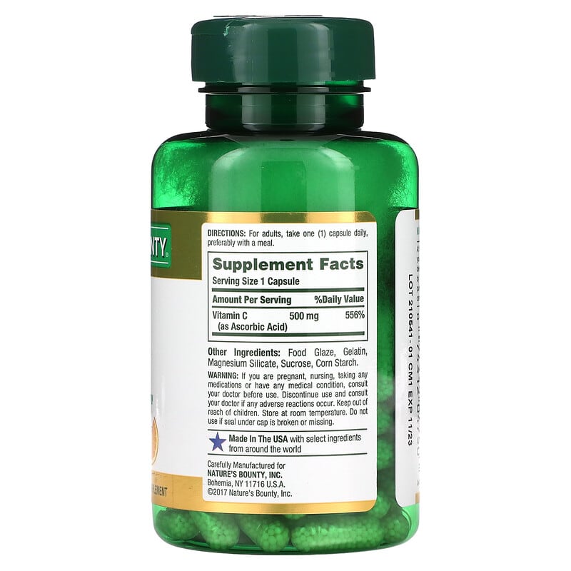 Nature's Bounty Time Released Vitamin C 500 mg 100 Capsules 2 Thành phần vi chất của Nature's Bounty Time Released Vitamin C 500 mg 100 Capsules 074312047503