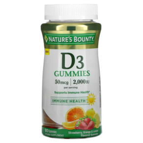 Thực phẩm chức năng Nature's Bounty Vitamin D3 Gummies Strawberry Orange & Lemon 25 mcg (1.000 IU) 90 Gummies 074312672910