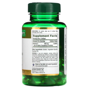 Thành phần vi chất của Nature's Bounty Vitamin E Pure Dl-Alpha 450 mg (1.000 IU) 60 Rapid Release Softgels 074312017995