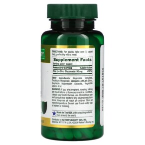 Thành phần vi chất của Nature's Bounty Zinc 50 mg 100 Caplets 074312020605