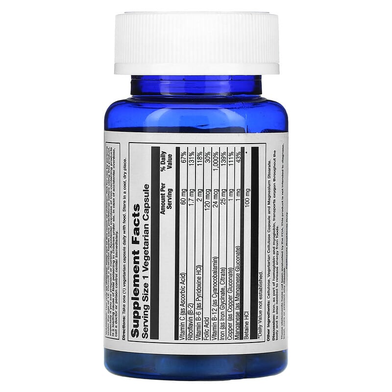 Nature's Life Iron Complex 25 mg 50 Vegetarian Capsules 2 Thành phần vi chất của Nature's Life Iron Complex 25 mg 50 Vegetarian Capsules 040647002265