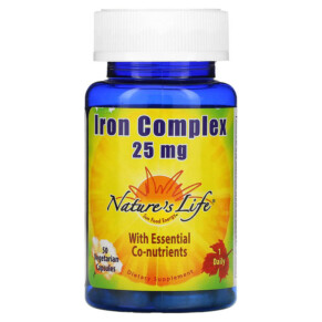 Thực phẩm chức năng Nature's Life Iron Complex 25 mg 50 Vegetarian Capsules 040647002265