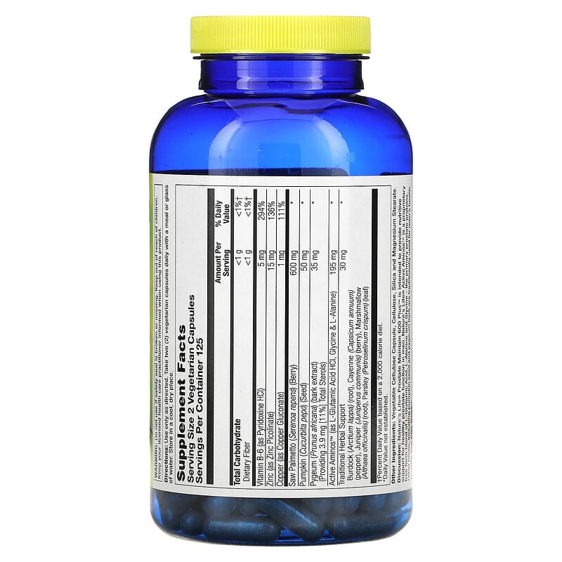Nature's Life Prostate Maintain 600 Plus 250 Vegetarian Capsules 2 Thành phần vi chất của Nature's Life Prostate Maintain 600 Plus 250 Vegetarian Capsules 040647006164