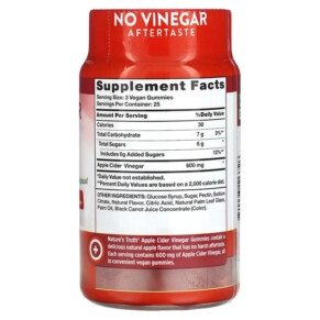 Thành phần vi chất của Nature's Truth Apple Cider Vinegar Natural Apple 200 mg 75 Vegan Gummies 840093113726