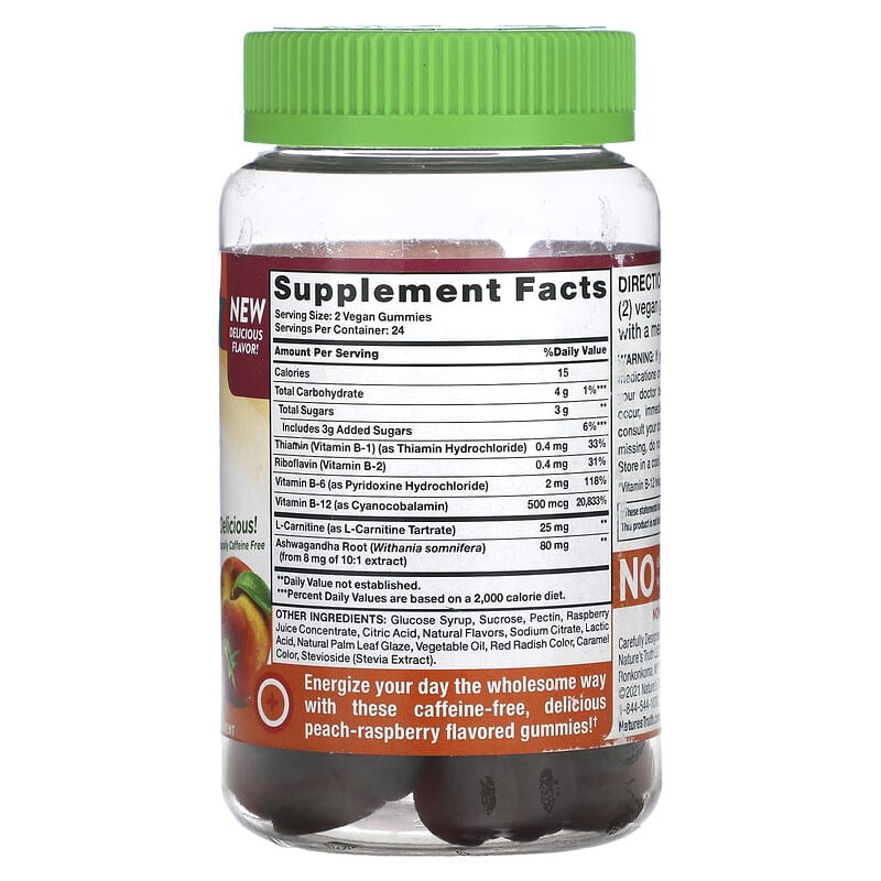 Nature's Truth B-12 Energy + Ashwagandha Gummies Natural Peach Raspberry 48 Vegan Gummies 2 Thành phần vi chất của Nature's Truth B-12 Energy + Ashwagandha Gummies Natural Peach Raspberry 48 Vegan Gummies 840093115140