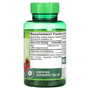 Thành phần vi chất của Nature's Truth Beet Root 500 mg 90 Quick Release Capsules 840093109057