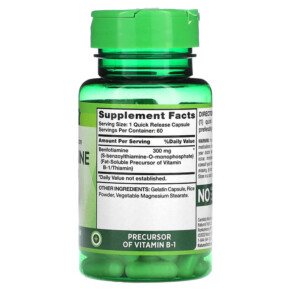 Thành phần vi chất của Nature's Truth Benfotiamine 300 mg 60 Quick Release Capsules 840093120199