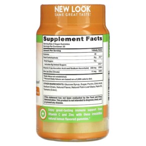 Thành phần vi chất của Nature's Truth C + Zinc Immune Support Natural Lemon 60 Vegan Gummies 840093114679