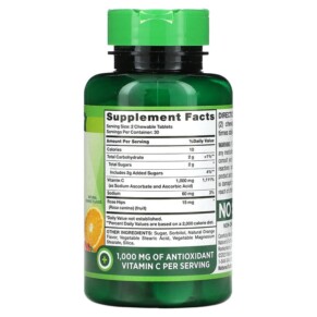 Thành phần vi chất của Nature's Truth Chewable Vitamin C Plus Wild Rose Hips Natural Orange 500 mg 60 Chewable Tablets 840093101686