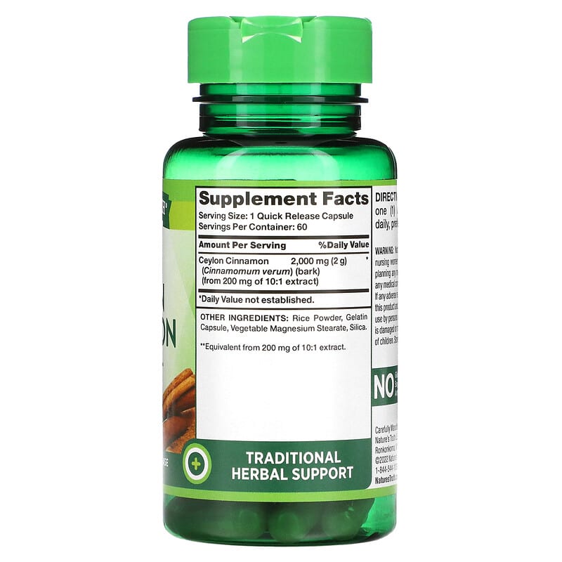 Nature's Truth Concentrated Ceylon Cinnamon 2.000 mg 60 Quick Release Capsules 2 Thành phần vi chất của Nature's Truth Concentrated Ceylon Cinnamon 2.000 mg 60 Quick Release Capsules 840093115508