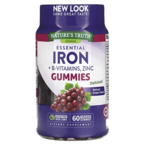 Thực phẩm chức năng Nature's Truth Essential Iron + B-Vitamins Zinc Natural Grape 60 Vegan Gummies 840093116611