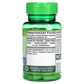 Thành phần vi chất của Nature's Truth Extra Strength L-Methyl Folate 7.5 mg 60 Quick Release Capsules 840093116666