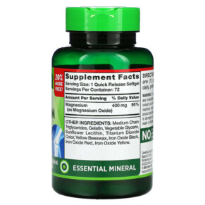 Thành phần vi chất của Nature's Truth Extra Strength Magnesium 400 mg 72 Quick Release Softgels 840093110985