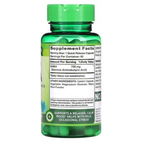 Thành phần vi chất của Nature's Truth Gaba Gamma Aminobutyric Acid 750 mg 60 Quick Release Capsules 840093113870