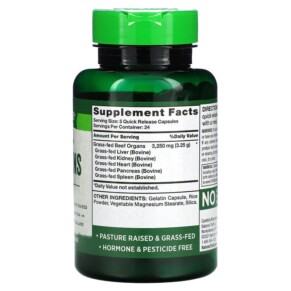 Thành phần vi chất của Nature's Truth Grass-Fed Beef Organs 650 mg 120 Quick Release Capsules 840093116659