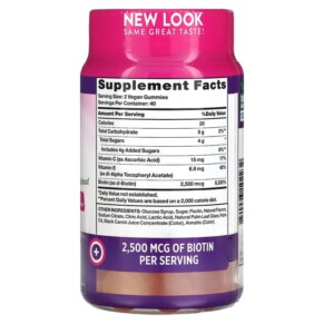 Thành phần vi chất của Nature's Truth Hair Skin & Nails Natural Fruit 1.250 mcg 80 Vegan Gummies 840093102232