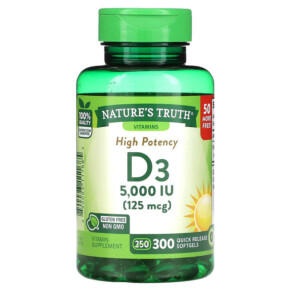 Thực phẩm chức năng Nature's Truth High Potency Vitamin D3 125 mcg (5000 IU) 300 Quick Release Softgels 840093111685