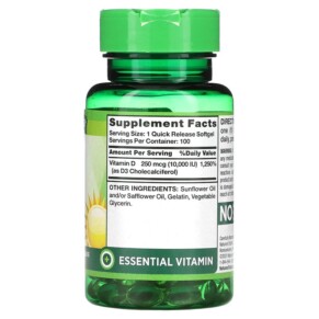 Thành phần vi chất của Nature's Truth High Potency Vitamin D3 250 mcg (10.000 IU) 100 Quick Release Softgels 840093100702