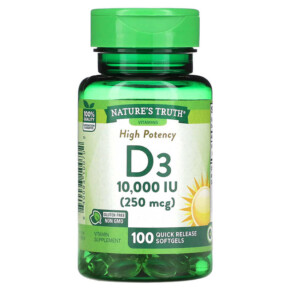 Thực phẩm chức năng Nature's Truth High Potency Vitamin D3 250 mcg (10.000 IU) 100 Quick Release Softgels 840093100702