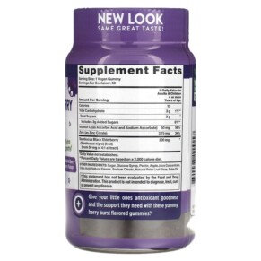 Thành phần vi chất của Nature's Truth Just 4 Kids Black Elderberry + Vitamin C Zinc Natural Berry Berry 50 Vegan Gummies 840093115157
