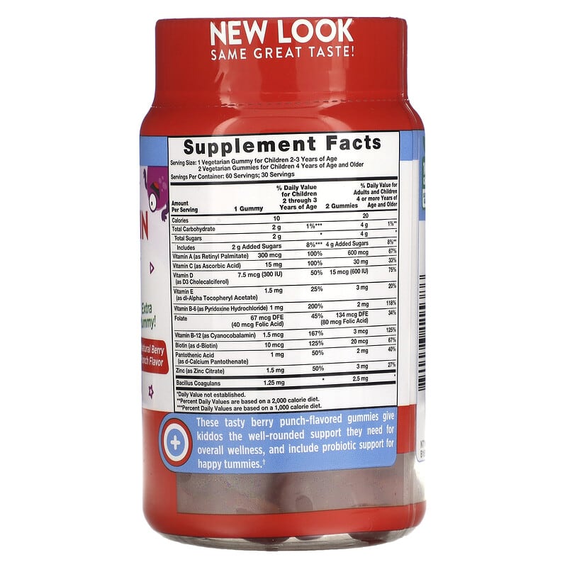 Nature's Truth Just 4 Kidz Multivitamin + Probiotic Natural Berry Punch 60 Vegetarian Gummies 2 Thành phần vi chất của Nature's Truth Just 4 Kidz Multivitamin + Probiotic Natural Berry Punch 60 Vegetarian Gummies 840093115386