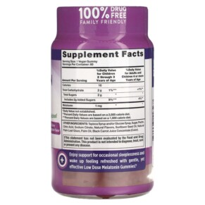 Thành phần vi chất của Nature's Truth Low Dose Melatonin Natural Cherry Pomegranate 1 mg 60 Vegan Gummies 840093116567