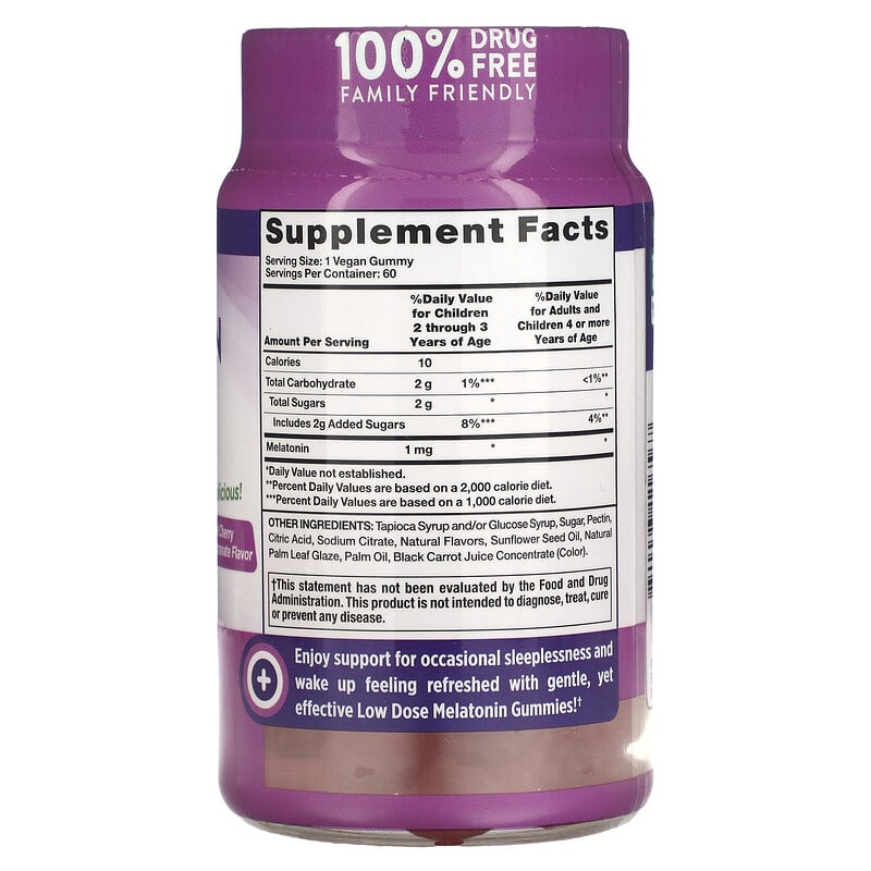 Nature's Truth Low Dose Melatonin Natural Cherry Pomegranate 1 mg 60 Vegan Gummies 2 Thành phần vi chất của Nature's Truth Low Dose Melatonin Natural Cherry Pomegranate 1 mg 60 Vegan Gummies 840093116567
