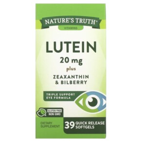 Thực phẩm chức năng Nature's Truth Lutein plus Zeaxanthin & Bilberry 20 mg 39 Quick Release Softgels 840093100740