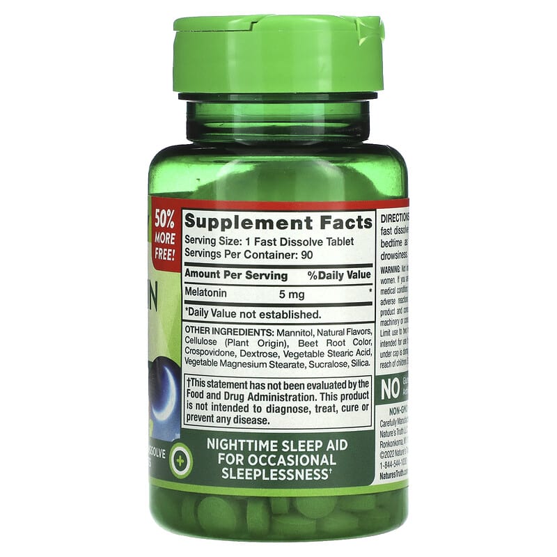 Nature's Truth Melatonin Natural Berry 5 mg 90 Fast Dissolve Tablets 2 Thành phần vi chất của Nature's Truth Melatonin Natural Berry 5 mg 90 Fast Dissolve Tablets 840093101648
