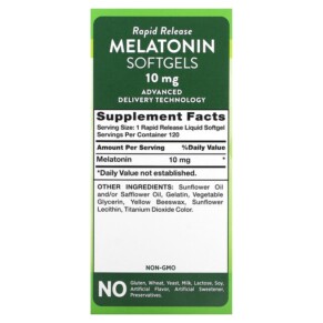 Thành phần vi chất của Nature's Truth Melatonin Softgels 10 mg 120 Rapid Release Liquid Softgels 840093115430