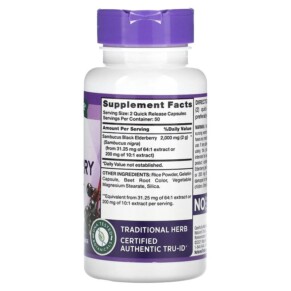 Thành phần vi chất của Nature's Truth Sambucus Black Elderberry 1.000 mg 100 Quick Release Capsules 840093112842