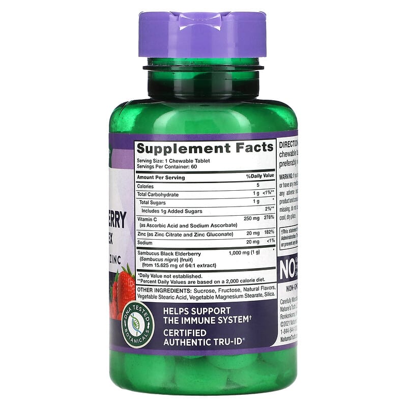 Nature's Truth Sambucus Black Elderberry Immune Complex Plus Vitamin C & Zinc Natural Mixed Berry 60 Chewable Tablets 2 Thành phần vi chất của Nature's Truth Sambucus Black Elderberry Immune Complex Plus Vitamin C & Zinc Natural Mixed Berry 60 Chewable Tablets 840093114754