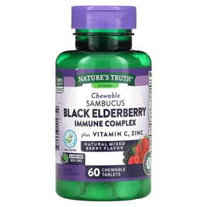 Thực phẩm chức năng Nature's Truth Sambucus Black Elderberry Immune Complex Plus Vitamin C & Zinc Natural Mixed Berry 60 Chewable Tablets 840093114754