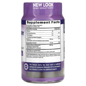 Thành phần vi chất của Nature's Truth Sambucus Black Elderberry Plus Vitamin C Zinc Natural Berry 50 Vegan Gummies 840093113733