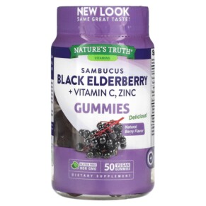 Thực phẩm chức năng Nature's Truth Sambucus Black Elderberry Plus Vitamin C Zinc Natural Berry 50 Vegan Gummies 840093113733