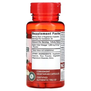 Thành phần vi chất của Nature's Truth Triple Strength Apple Cider Vinegar 600 mg 60 Vegetarian Capsules 840093111494