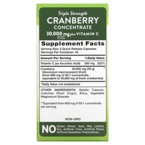 Thành phần vi chất của Nature's Truth Triple Strength Cranberry Concentrate Plus Vitamin C 15.000 mg 90 Quick Release Capsules 840093101082