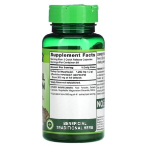 Thành phần vi chất của Nature's Truth Turkey Tail Mushroom 600 mg 120 Quick Release Capsules 840093120212