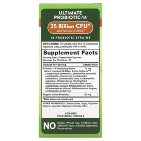 Thành phần vi chất của Nature's Truth Ultimate Probiotic-14 25 Billion 60 Vegetarian Capsules 840093100832