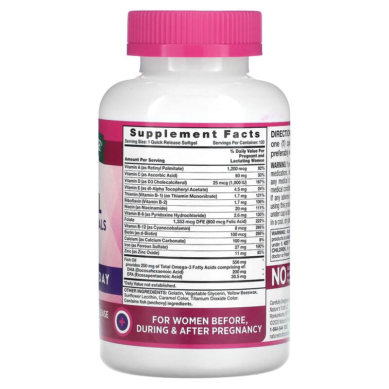 Nature's Truth Ultra Prenatal Vitamins & Minerals + DHA 120 Quick Release Softgels 2 Thành phần vi chất của Nature's Truth Ultra Prenatal Vitamins & Minerals + DHA 120 Quick Release Softgels 840093115454