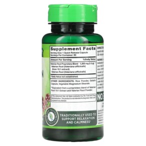 Thành phần vi chất của Nature's Truth Valerian Root 1.200 mg 90 Quick Release Capsules 840093101617