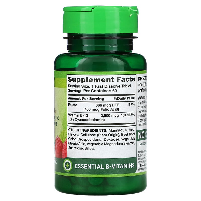 Nature's Truth Vitamin B-12 plus Folic Acid Natural Berry 2.500 mcg 60 Fast Dissolve Tablets 2 Thành phần vi chất của Nature's Truth Vitamin B-12 plus Folic Acid Natural Berry 2.500 mcg 60 Fast Dissolve Tablets 840093101778