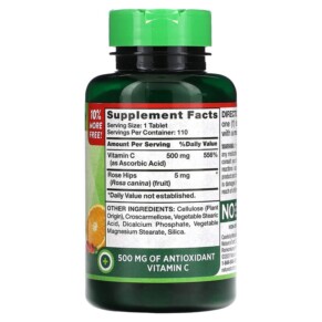 Thành phần vi chất của Nature's Truth Vitamin C Plus Wild Rose Hips 500 mg 110 Tablets 840093106049