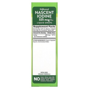 Thành phần vi chất của Nature's Truth Vitamins Nascent Iodine Liquid Drops Unflavored 325 mcg 2 fl oz (59 ml) 840093117489