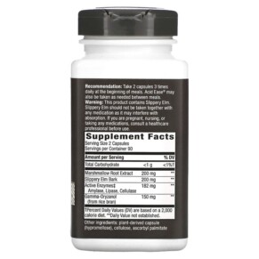 Thành phần vi chất của Nature's Way Acid Ease Digestion Formula 180 Vegan Capsules 750856606184