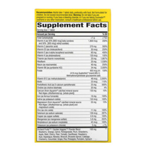 Thành phần vi chất của Nature's Way Alive! Adult Ultra Potency Complete Multivitamin 60 Tablets 033674156797