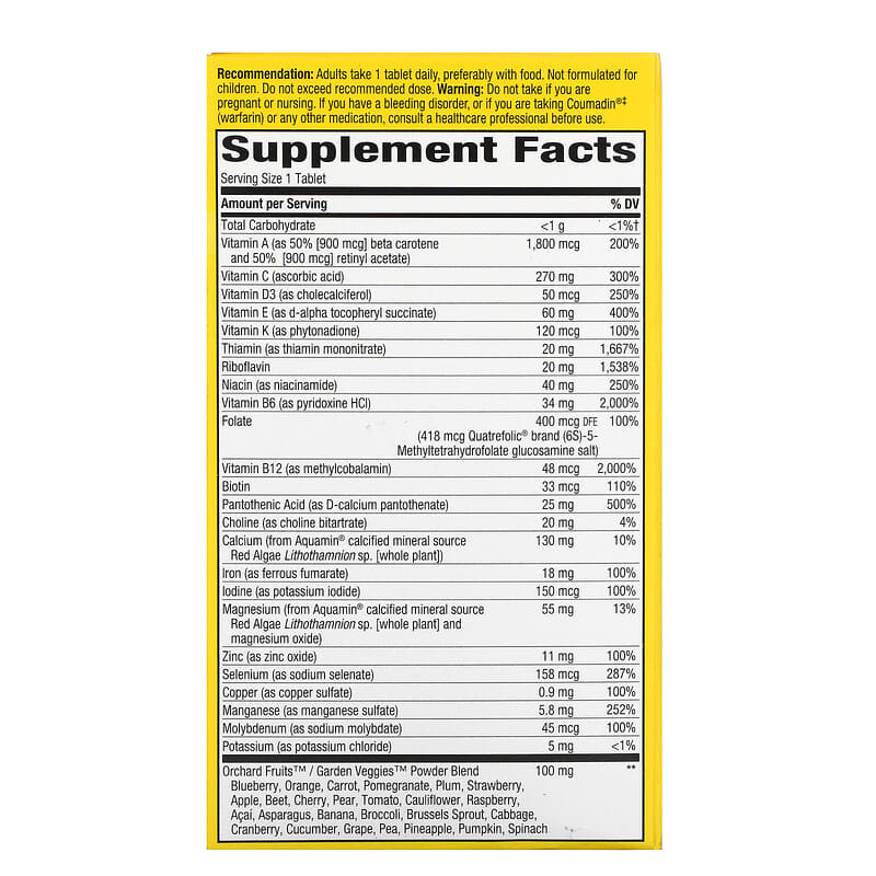 Nature's Way Alive! Adult Ultra Potency Complete Multivitamin 60 Tablets 2 Thành phần vi chất của Nature's Way Alive! Adult Ultra Potency Complete Multivitamin 60 Tablets 033674156797