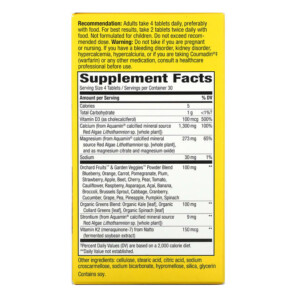 Thành phần vi chất của Nature's Way Alive! Calcium Bone Support 325 mg 120 Tablets 033674158395