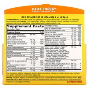 Thành phần vi chất của Nature's Way Alive! Daily Energy Complete Multivitamin 60 Tablets 033674601921