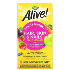 Thực phẩm chức năng Nature's Way Alive! Hair Skin & Nails Multi-Vitamin Strawberry 60 Softgels 033674110942